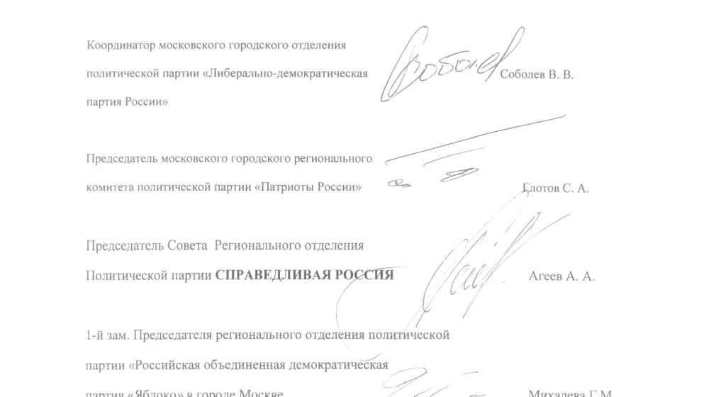 Московские региональные отделения четырех политических партий КПРФ, ЛДПР, «СР» и «Патриоты России» направили письмом свои требования и предложения Чурову и избирательным комиссиям города Москвы 