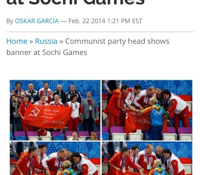 Associated Press: Г.А.Зюганов и представители КПРФ защитили Знамя Победы во время церемонии чествования наших спортсменов на олимпийском стадионе "Айсберг"