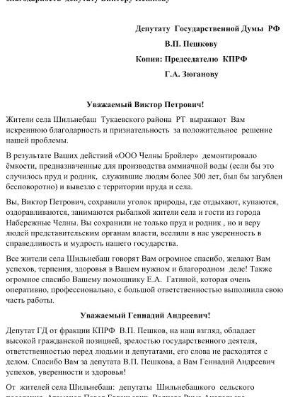 Республика Татарстан. Жители села Шильнебаш выразили благодарность  депутату Виктору Пешкову               