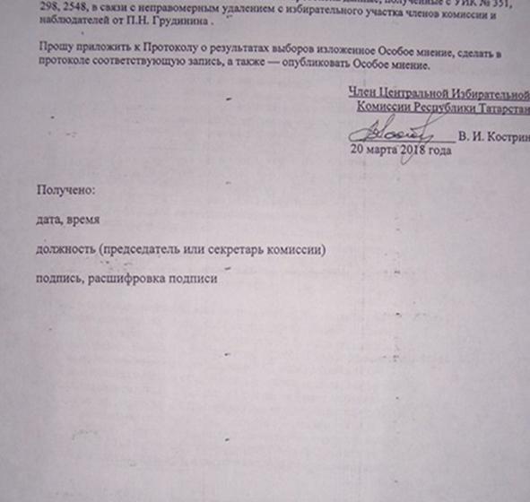 Картина нарушений. Татарстан, Казань. Особое мнение Татарстанского регионального отделения КПРФ по итогам президентских выборов 