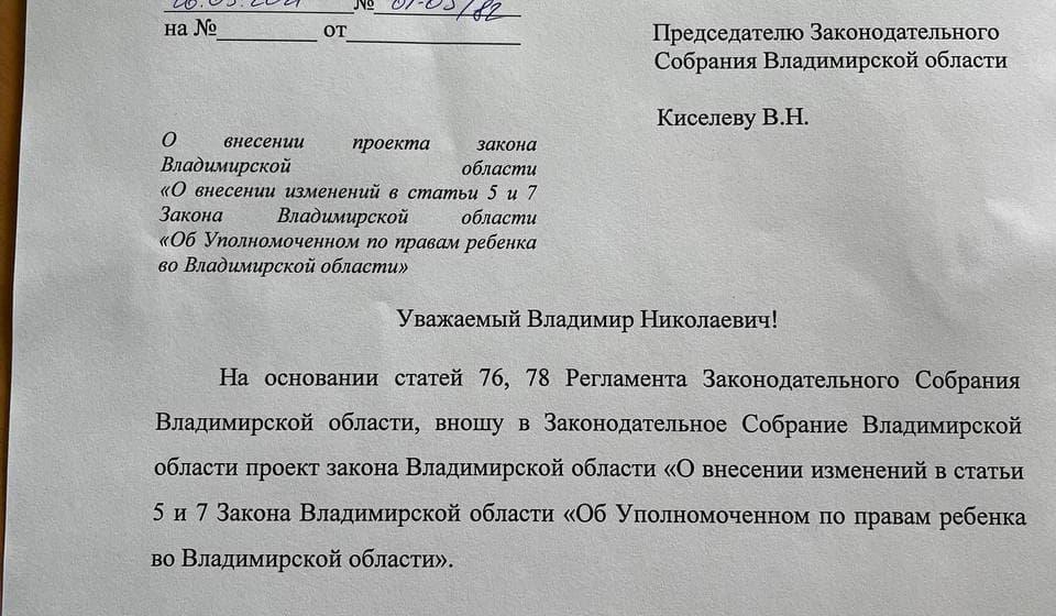 Владимирская область. Уполномоченный по правам ребенка – вне партийной принадлежности