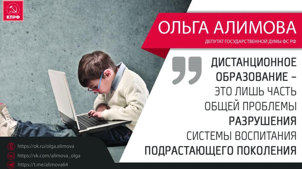 Ольга Алимова: "Дистанционное образование – это лишь часть общей проблемы разрушения системы воспитания подрастающего поколения"