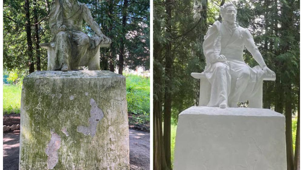 Тульские коммунисты отремонтировали памятник А.С. Пушкину в городе Липки