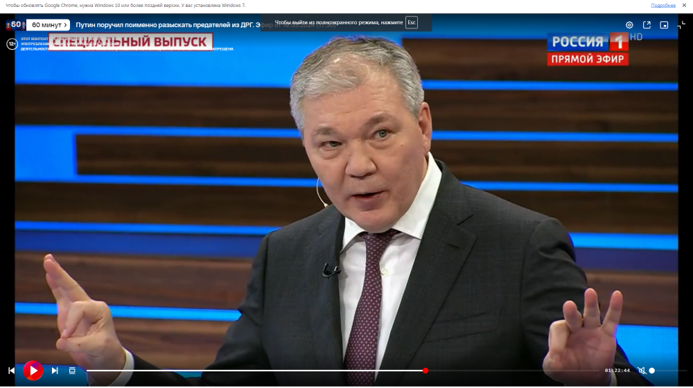 Леонид Калашников в программе «60 минут» на телеканале Россия1