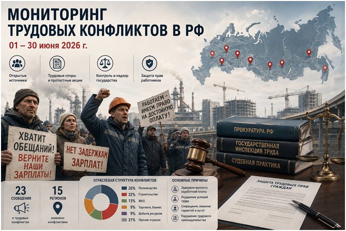 ЦИПКР: Мониторинг трудовых конфликтов в РФ 01 – 30 июня 2026 года