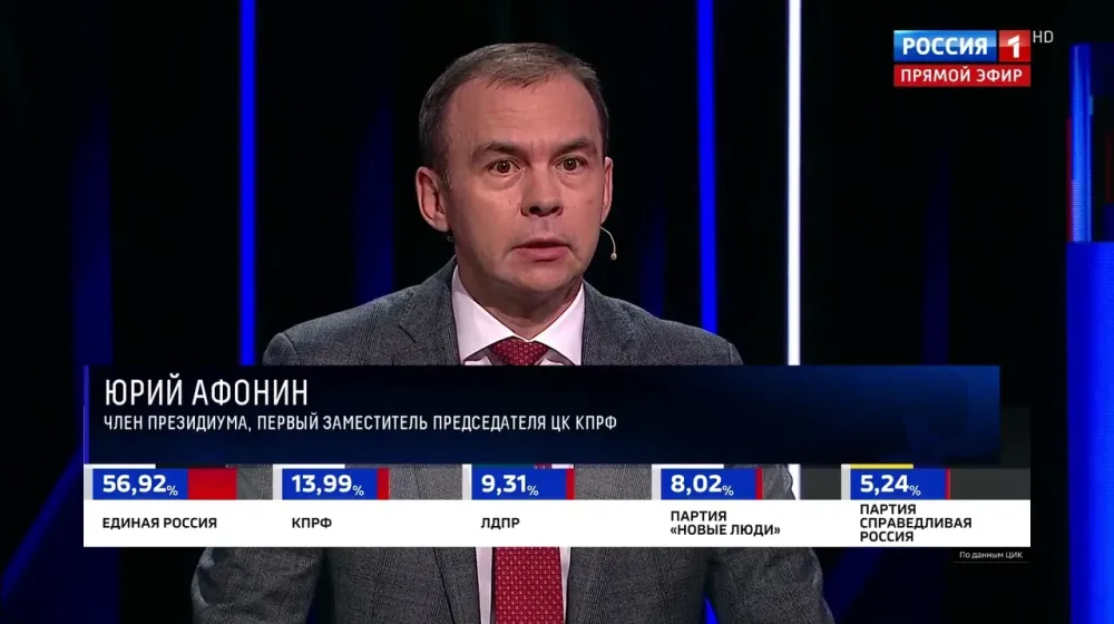 Юрий Афонин в эфире «России-1»: Фракция КПРФ в новом созыве будет добиваться принятия ключевых законопроектов «Программы Победы»