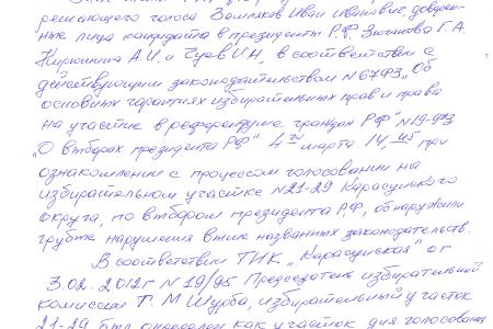 Город Краснодар. Информация о нарушения на президентских выборах