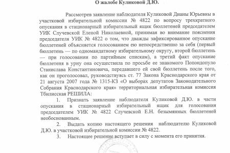 Зафиксированный на видео вброс бюллетеней, наконец, признан незаконным в Краснодарском крае