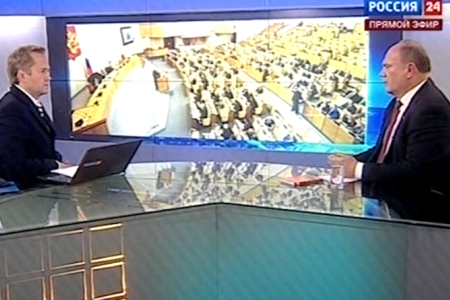 Телеканал "Россия-24" представил интервью с лидером КПРФ Г.А. Зюгановым: Америка проводит страшную политику создания Большого Ближнего Востока