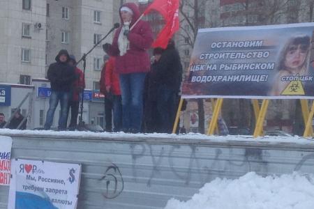 Митинг в городе Череповце Вологодской области против строительства целлюлозного комбината на берегу Рыбинского водохранилища, политики правительства Вологодской области и Российской Федерации