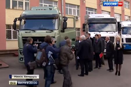 Г.А. Зюганов сел за руль "МАЗа". Телеканал "Россия" о визите лидера КПРФ в Минск