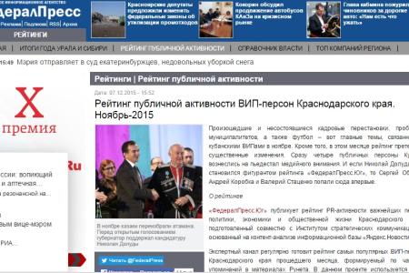 Краснодарский край. По медийной активности С.П. Обухов занял второе место после губернатора, оставив позади других политиков Кубани