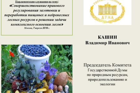 В.И. Кашин: «Совершенствование правового регулирования заготовки и переработки пищевых и недревесных лесных ресурсов в решении задачи комплексного освоения лесов»