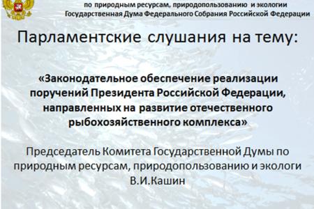 В.И. Кашин: «Законодательное обеспечение реализации поручений Президента Российской Федерации, направленных на развитие отечественного рыбохозяйственного комплекса»
