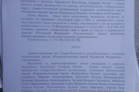 Суд принял решение о снятии списка "Коммунистов России" с выборов в Северной Осетии