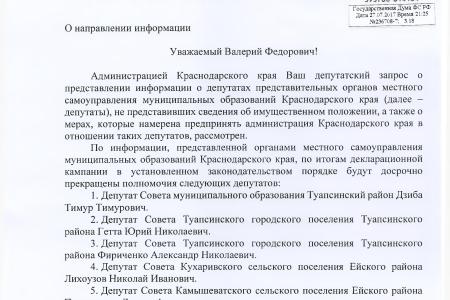 Краснодарский край. В.Ф. Рашкин и С.П. Обухов обнародовали список местных депутатов, нарушивших антикоррупционное законодательство