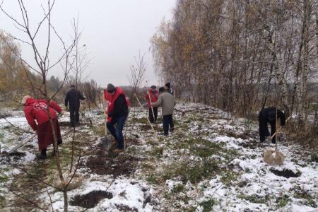 В Ленинском районе Московской области коммунисты провели субботник у памятника Шагающий Ленин