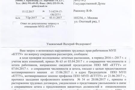 Краснодар. Государственная инспекция труда в Краснодарском крае подтвердила факты сокращений и нарушений при выплате заработной платы сотрудникам МУП «КТТУ»