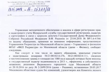 Московская область. По требованию С.П. Обухова и В.Ф. Рашкина Росреестр пресек мошеннические действия с земельными участками в городе Видном