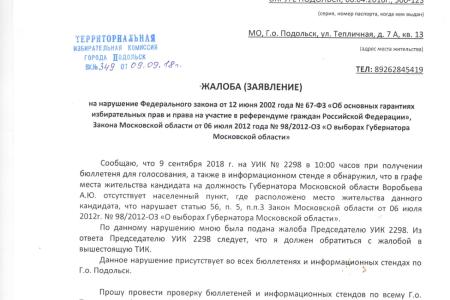 Выявлен ряд нарушений на выборах Губернатора Подмосковья