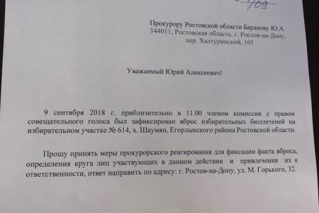 Зафиксирован вброс избирательных бюллетеней в Егорлыкском районе Ростовской области