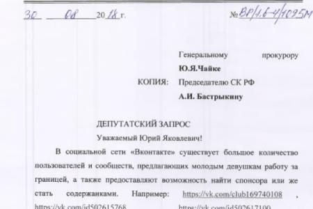 Валерий Рашкин попросил провести проверку администрации «Вконтакте» и группы «Мейл.ру» по поводу возможной популяризации проституции