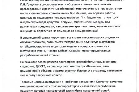 В городе Петропавловске–Камчатском прошел митинг в поддержку П.Н. Грудинина