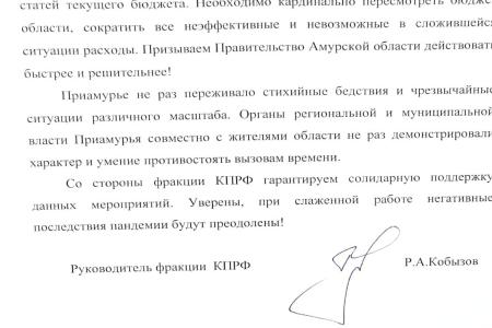 Фракция КПРФ в Законодательном собрании Амурской области обратилась к губернатору с предложениями мер поддержки жителей