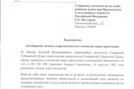 Депутаты Самарской области написали ходатайство о поручительстве в Следственный Комитет России за Андрея Левченко