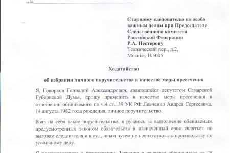 Депутаты Самарской области написали ходатайство о поручительстве в Следственный Комитет России за Андрея Левченко