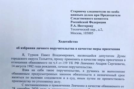 Депутаты Самарской области написали ходатайство о поручительстве в Следственный Комитет России за Андрея Левченко