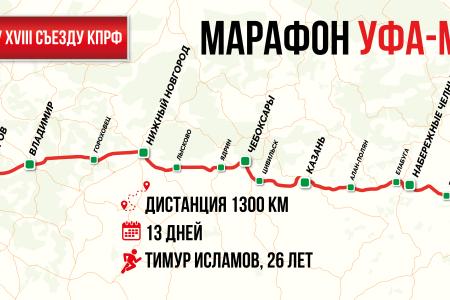 Коммунисты Башкирии дали старт уникальному марафону Уфа-Москва протяженностью 1300 км, приуроченному к XVIII съезду КПРФ