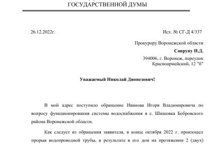 Воронежская область. Депутат Госдумы Сергей Гаврилов помог восстановить подачу воды в доме многодетной семьи
