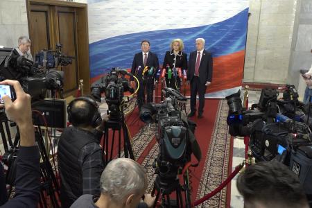 Н.А. Останина, Н.Н. Иванов, Н.И. Осадчий выступили перед журналистами в Госдуме