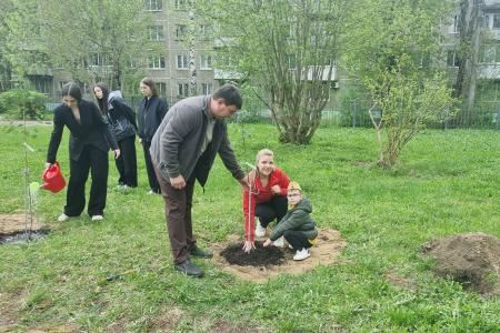 Тверской обком КПРФ организовал высадку деревьев в средней школе города Твери