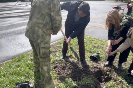 Олег Лебедев организовал высадку деревьев в средней школе города Твери