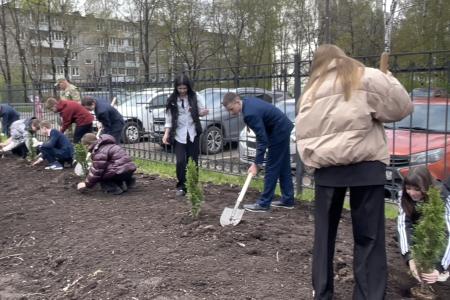 Олег Лебедев организовал высадку деревьев в средней школе города Твери