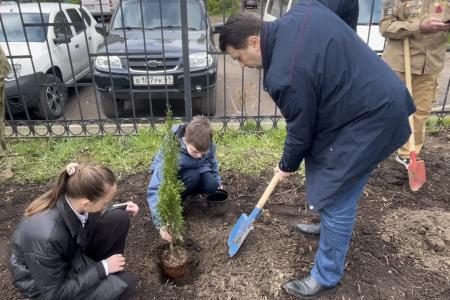 Олег Лебедев организовал высадку деревьев в средней школе города Твери