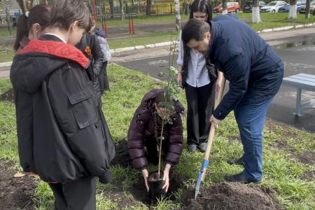 Олег Лебедев организовал высадку деревьев в средней школе города Твери