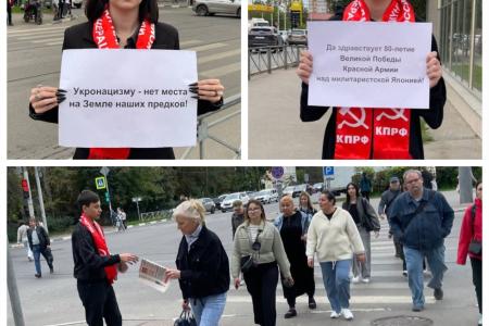 Красными пикетами тульские коммунисты отметили 80-летие Победы над милитаристской Японией и окончание Второй мировой войны