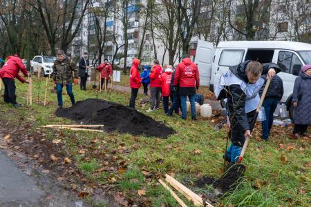 В Курске коммунисты и комсомольцы высадили деревья на Аллее Славы в честь 107-летия ВЛКСМ
