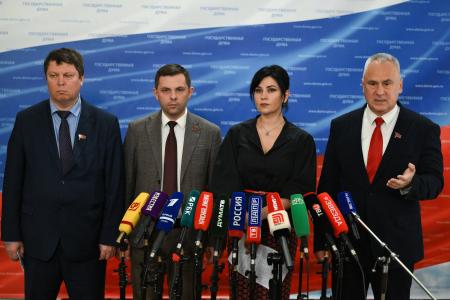 М.Н. Прусакова, Е.И. Бессонов, О.А. Михайлов, М.Н. Матвеев выступили перед журналистами в Госдуме