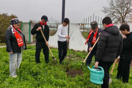 Кабардино-Балкария. Благодаря коммунистам Урванского района в школе села Псыкод высажены деревья на "Аллеи памяти"