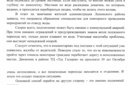 Ольга Алимова: Продолжаю заниматься проблемой, связанной с подтоплением подземного пешеходного перехода в районе ТЦ «Тау Галерея»